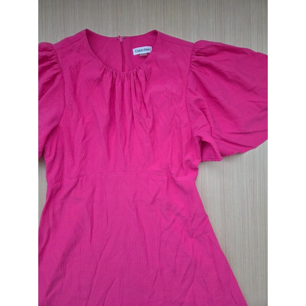Calvin Klein Women's Bright Pink Textured Flutter Sleeve Dress Size 4